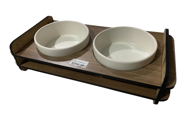 İkili Mama Kabı Ahşap ve Seramik