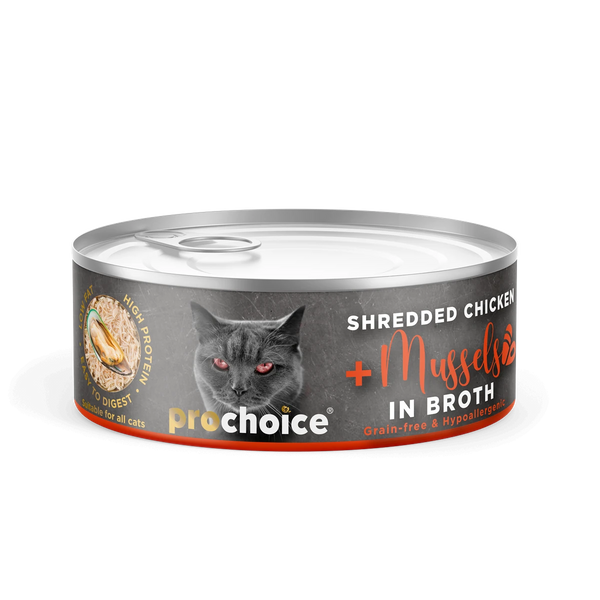 Prochoice Shredded, Tahılsız, Hipoalerjenik, Tiftiklenmiş Tavuk Etli Ve Midyeli Yaş Kedi Maması 70 gr