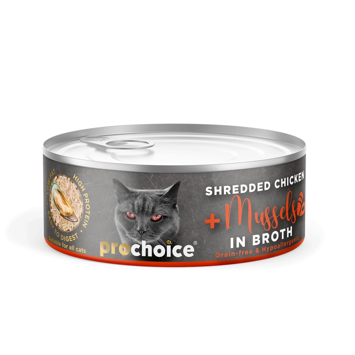 Prochoice Shredded, Tahılsız, Hipoalerjenik, Tiftiklenmiş Tavuk Etli Ve Midyeli Yaş Kedi Maması 70 gr