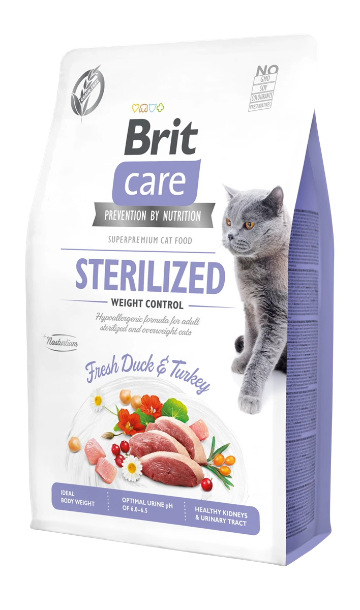 Brit Care Kilo Kontrolü İhtiyacı Olan Kısırlaştırılmış Kediler İçin, Tahılsız, Hipoalerjenik, Taze Ördek Etli Ve Hindi Etli Kuru Mama 2 kg