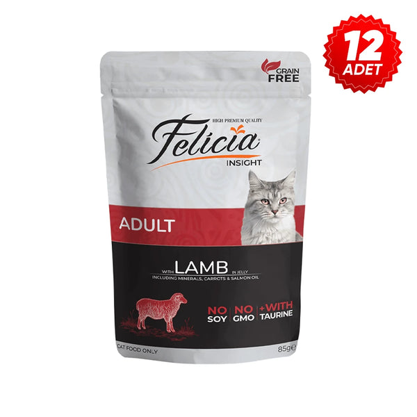 Felicia Tahılsız 85 gr Pouch Yetişkin Kuzu Etli Yaş Kedi Maması 12 Adet