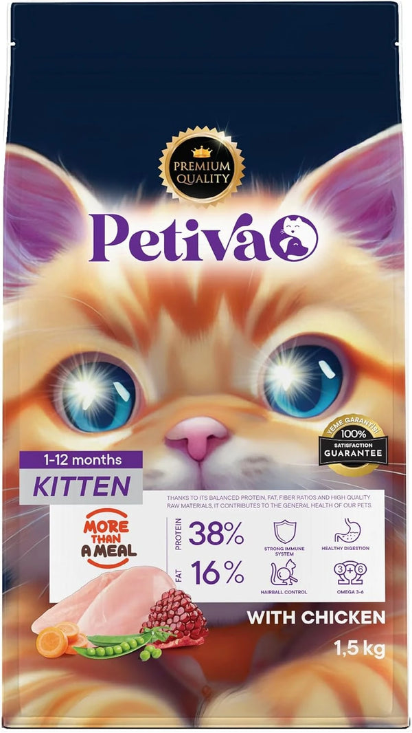 Petiva Yavru Kediler İçin Tavuk Etli Kuru Kedi Maması 1.5 Kg