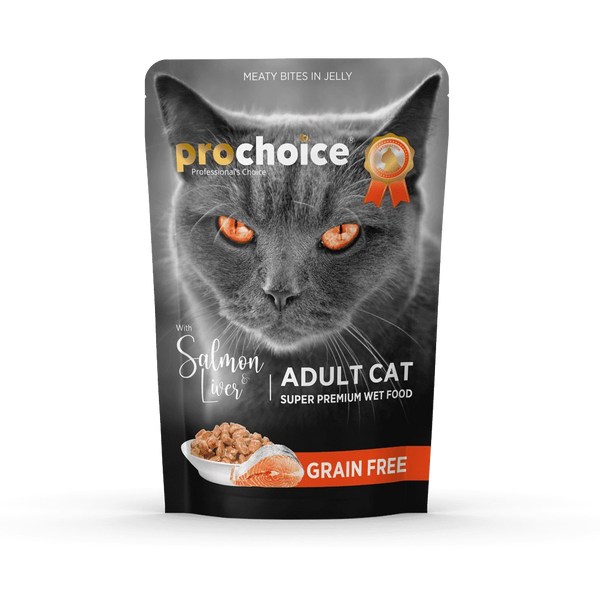 Prochoice Yetişkin Kediler İçin, Tahılsız, Jöle İçinde Somon Ve Ciğer Parça Etli Yaş Mama 85 gr