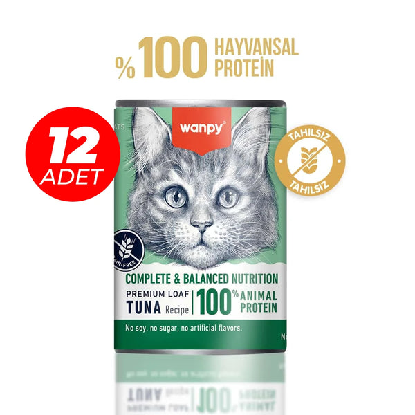 Wanpy Tahılsız Kedi %100 Gerçek Et 375 gr Ton Balıklı Konserve 12 Adet