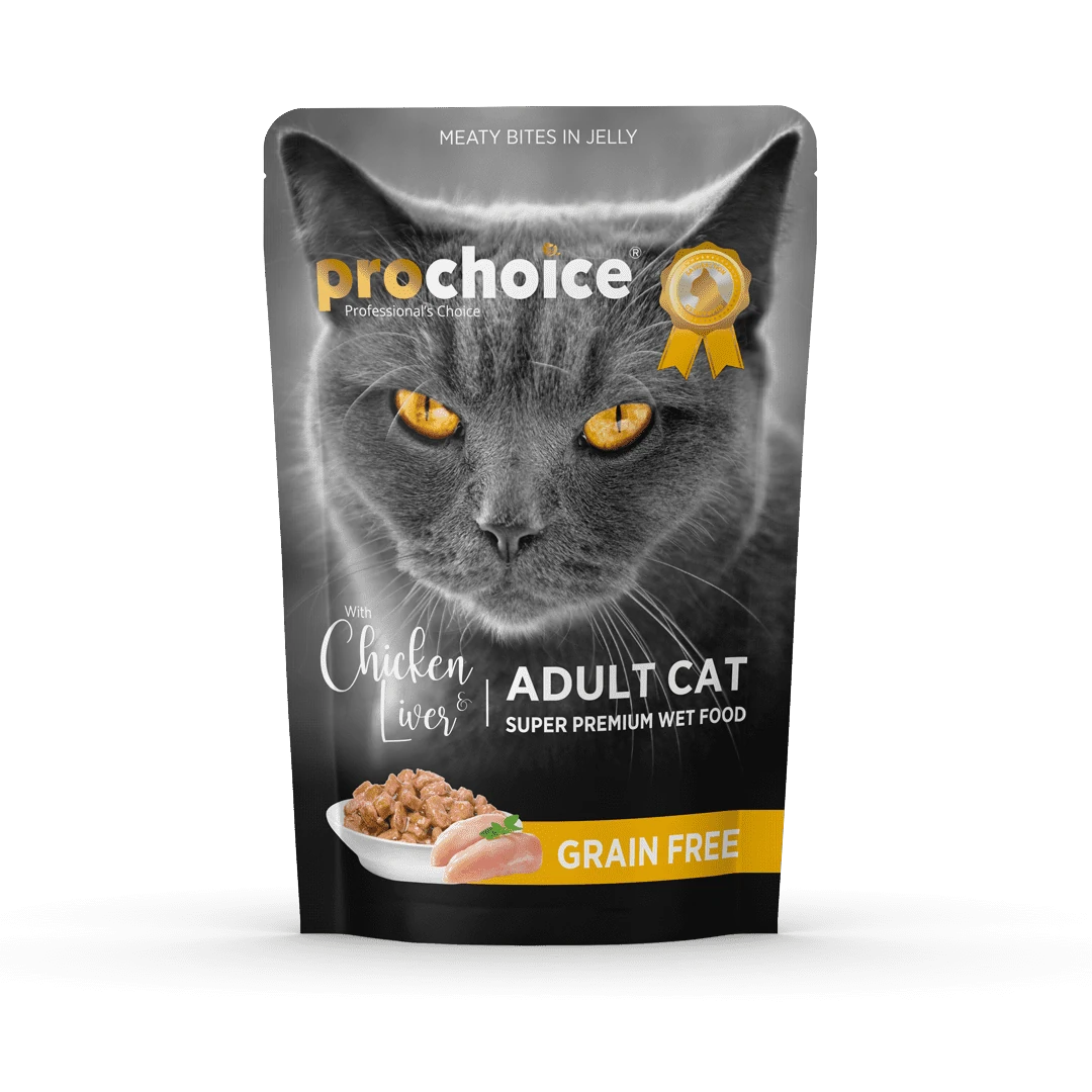 Prochoice Yetişkin Kediler İçin, Tahılsız, Jöle İçinde Tavuk Ve Ciğer Parça Etli Yaş Mama 85 gr