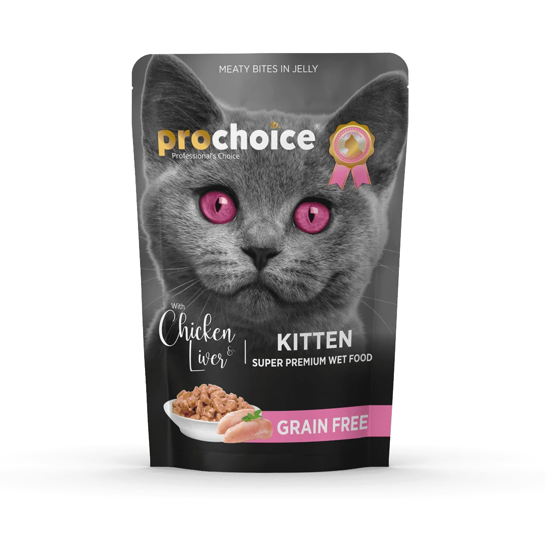 Prochoice Yavru Kediler İçin, Tahılsız, Jöle İçinde Tavuk Ve Ciğer Parça Etli Yaş Mama 85 gr