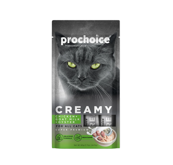 Prochoice Creamy Kediler İçin Tavuklu, Keçi Sütlü ve İstridyeli Sıvı Ödül Maması 4x15 gr