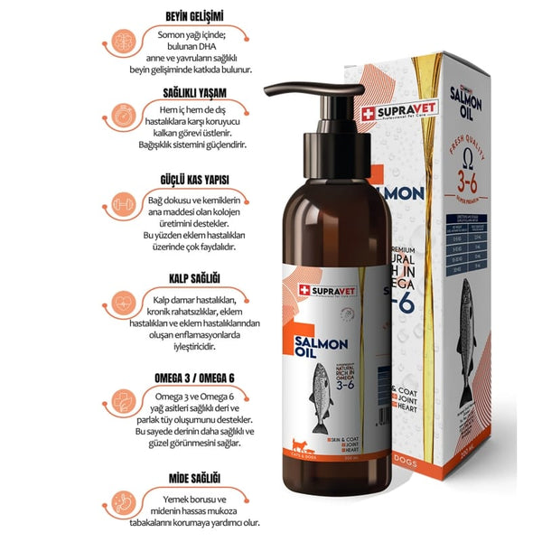 Supravet Salmon Oil Cats And Dogs 200 ML Doğal Kedi Köpek Norveç Somon Yağı