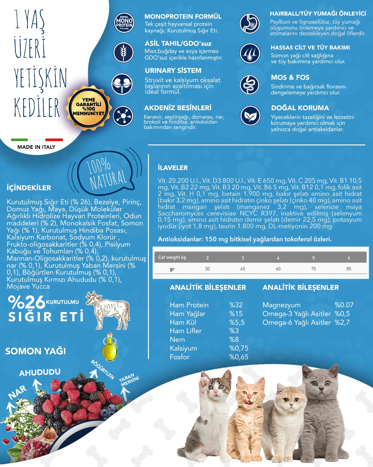 Exclusion Monoprotein Sığır Etli ve Narlı Düşük Tahıllı Kedi Maması 1,5 Kg