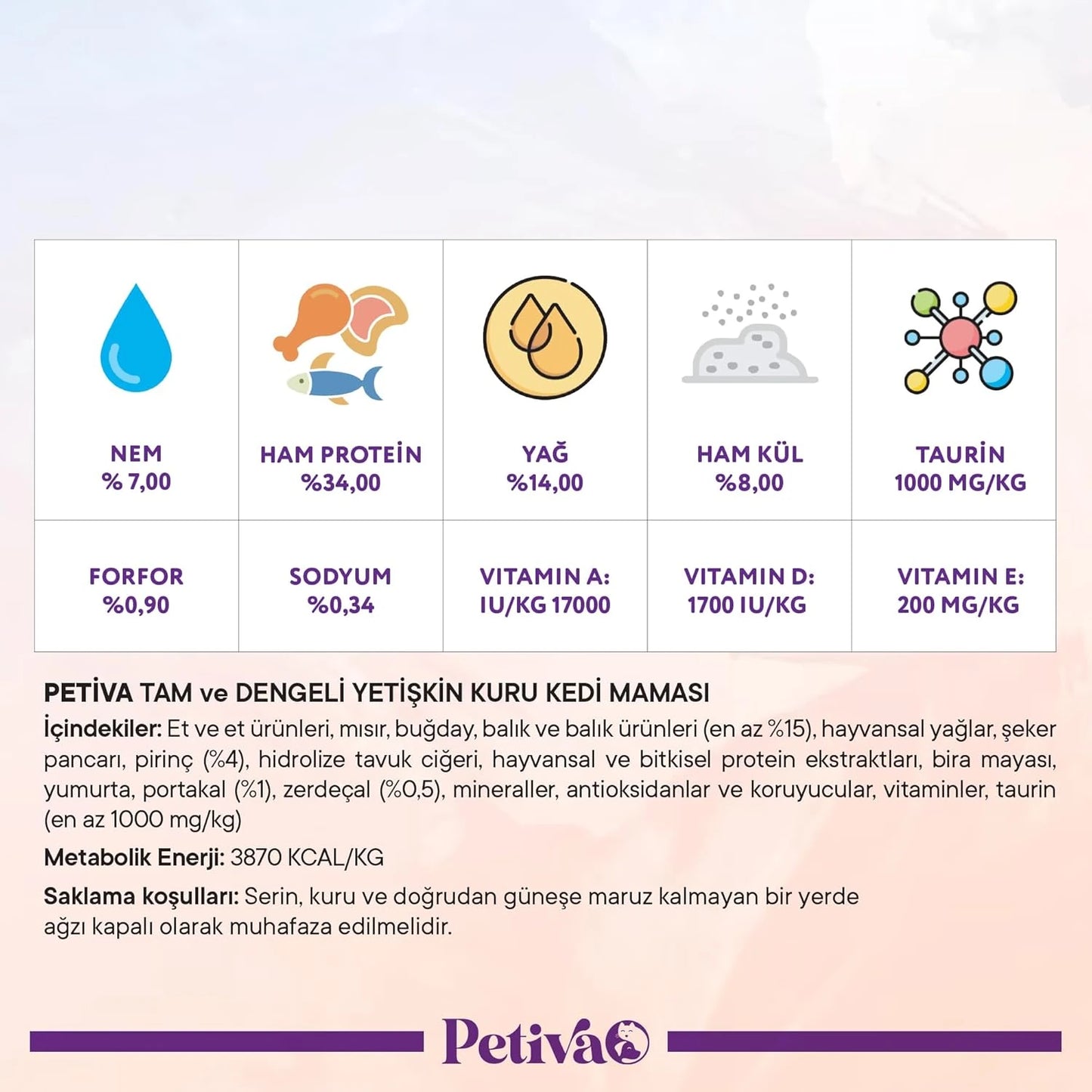 Petiva Yetişkin Kediler İçin Balık Etli Kuru Kedi Maması 1.5 Kg