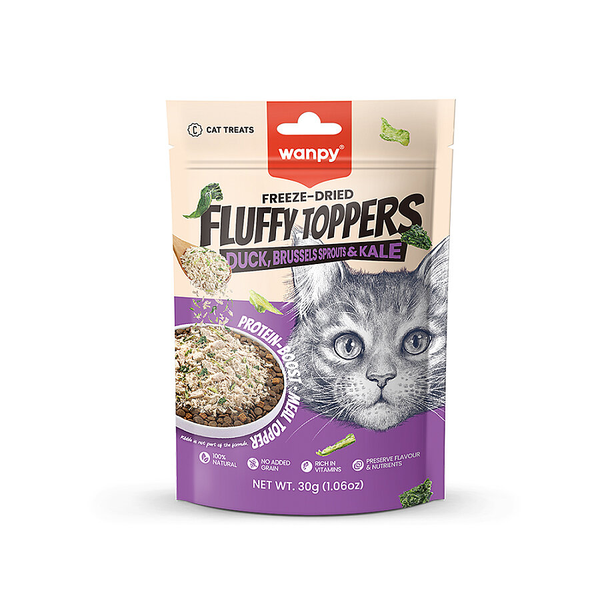 Wanpy Dondurularak Kurutulmuş Fluffy Toppers – Ördek, Brüksel ve Kara Lahana - 30g
