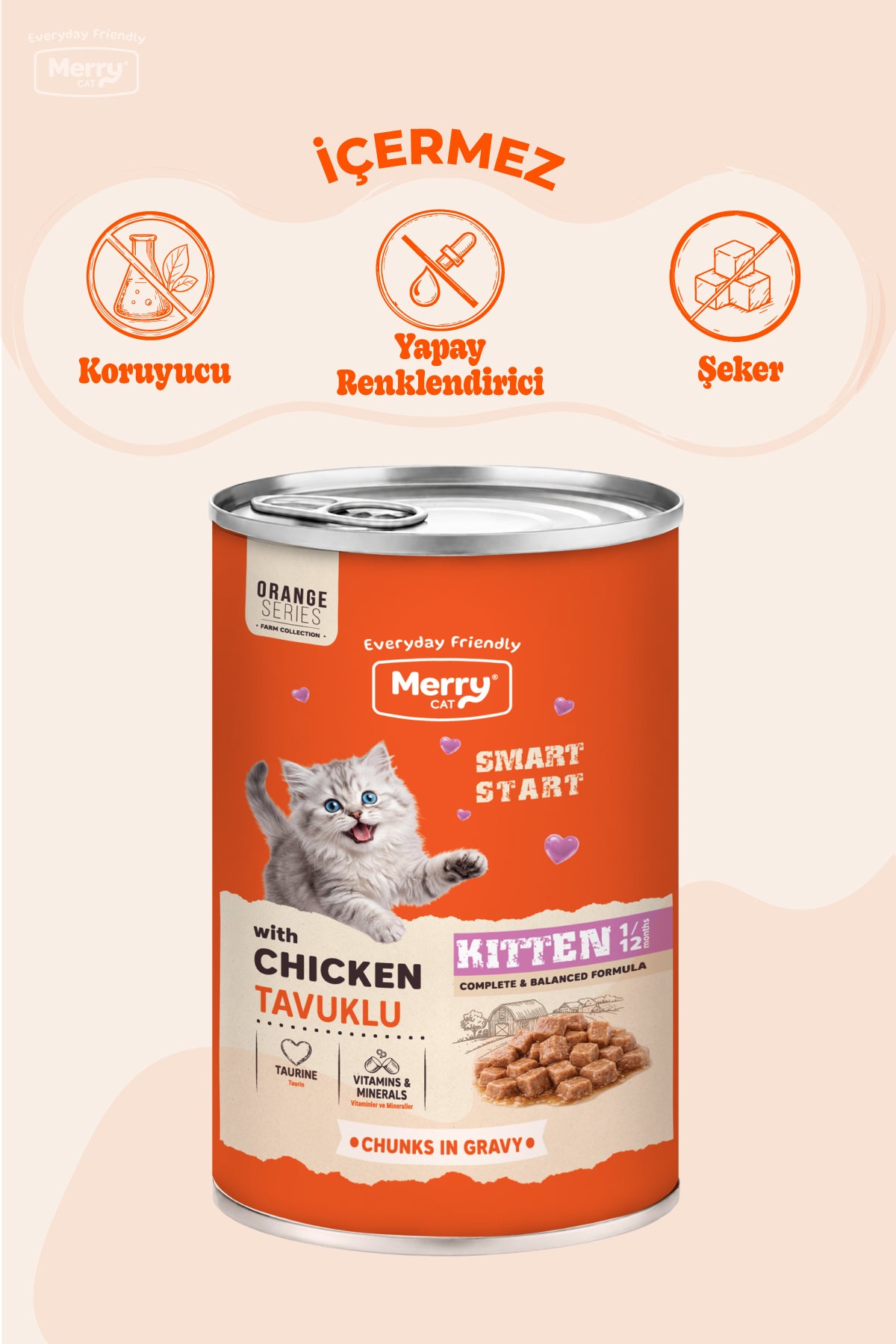 Merry Tavuklu Yavru Kedi Konserve Yaş Mama Konserve 400 Gr x 6 Adet