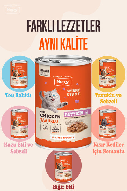 Merry Tavuklu Yavru Kedi Konserve Yaş Mama Konserve 400 Gr x 6 Adet