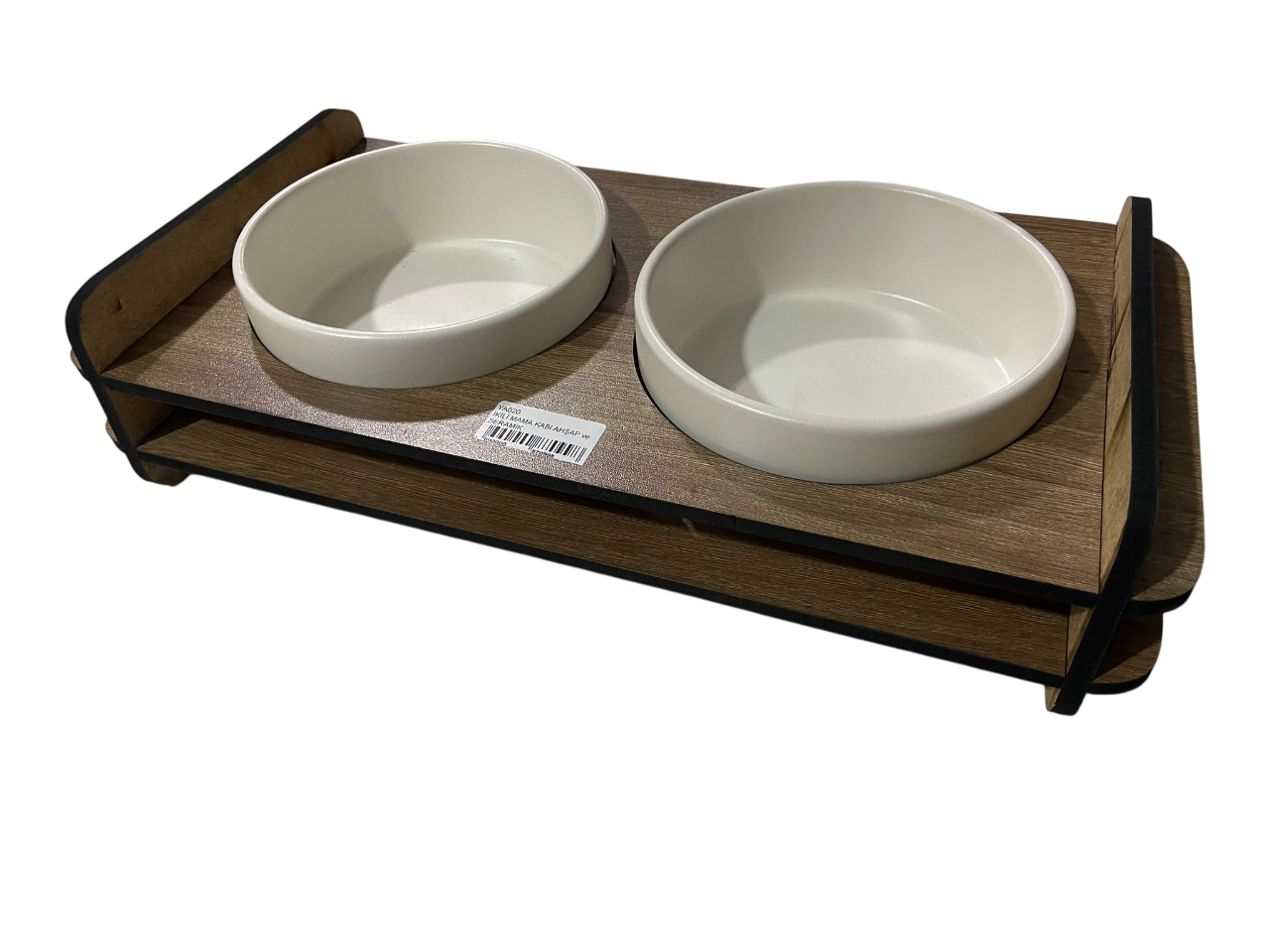 İkili Mama Kabı Ahşap ve Seramik