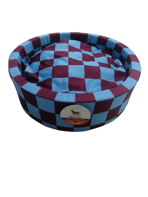 PetPretty Bordo Mavi Yuvarlak Kedi Köpek Yatağı