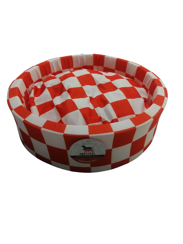 PetPretty Kırmızı Beyaz Yuvarlak Kedi Köpek Yatağı