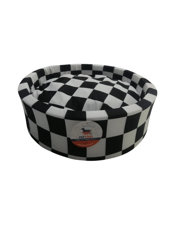 PetPretty Siyah Beyaz Yuvarlak Kedi Köpek Yatağı