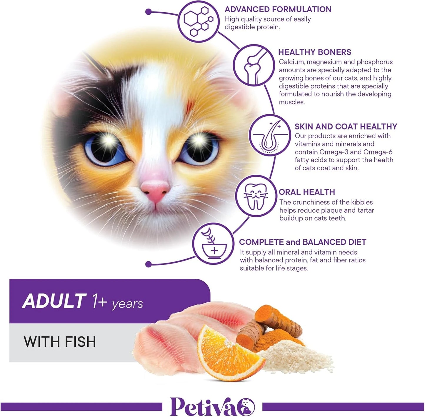 Petiva Yetişkin Kediler İçin Balık Etli Kuru Kedi Maması 1.5 Kg