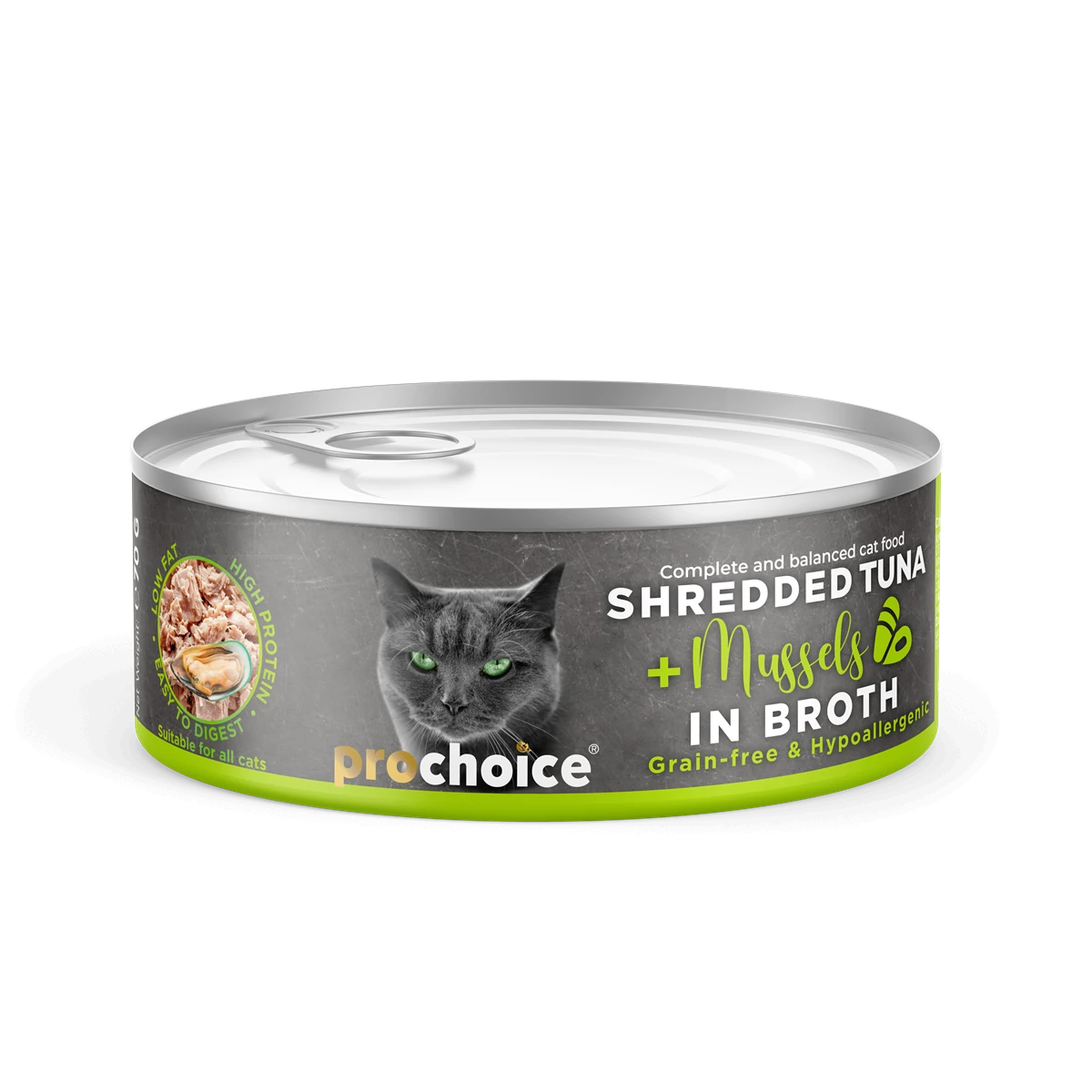 Prochoice Tahılsız, Hipoalerjenik, Tiftiklenmiş Tuna Balıklı & Midyeli Yaş Kedi Maması 70 gr