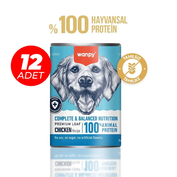 Wanpy Tahılsız Köpek %100 Gerçek Et 375 gr Tavuklu Konserve 12 Adet