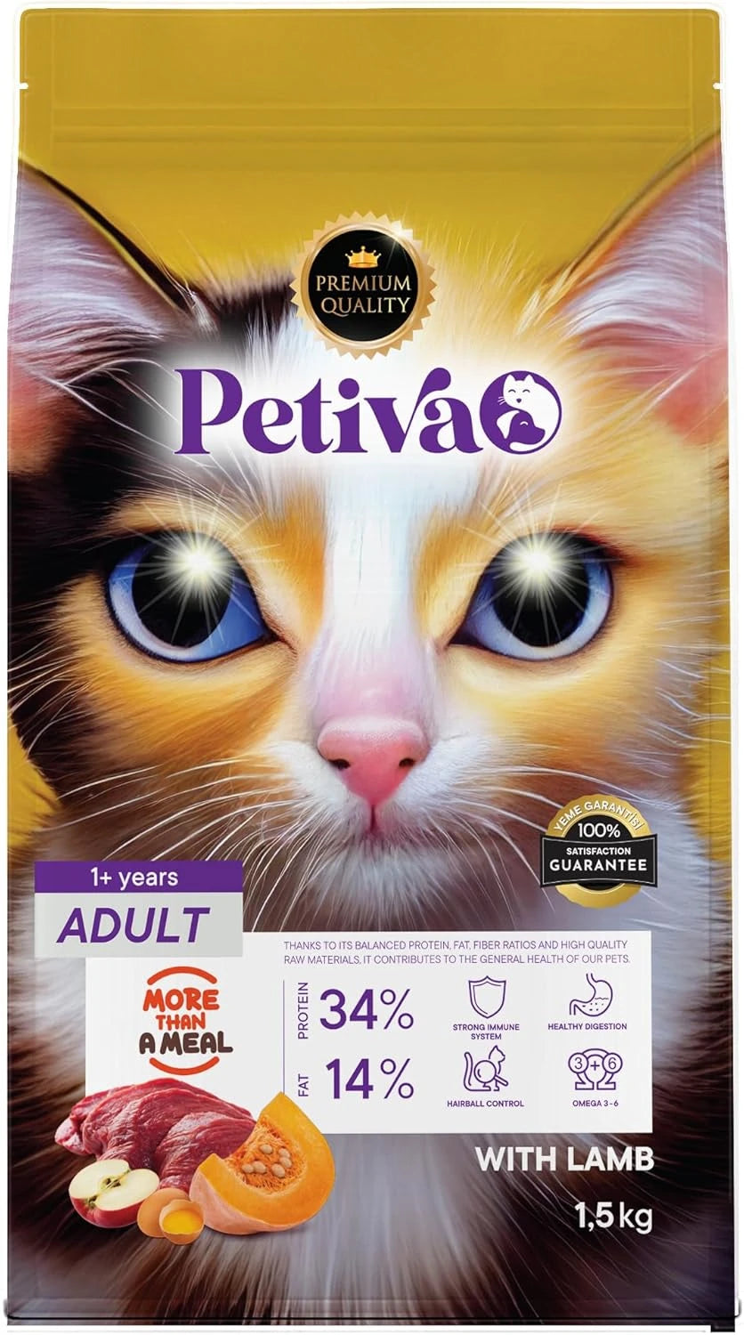 Petiva Yetişkin Kediler Için Kuzu Etli Kuru Kedi Maması 1.5 kg