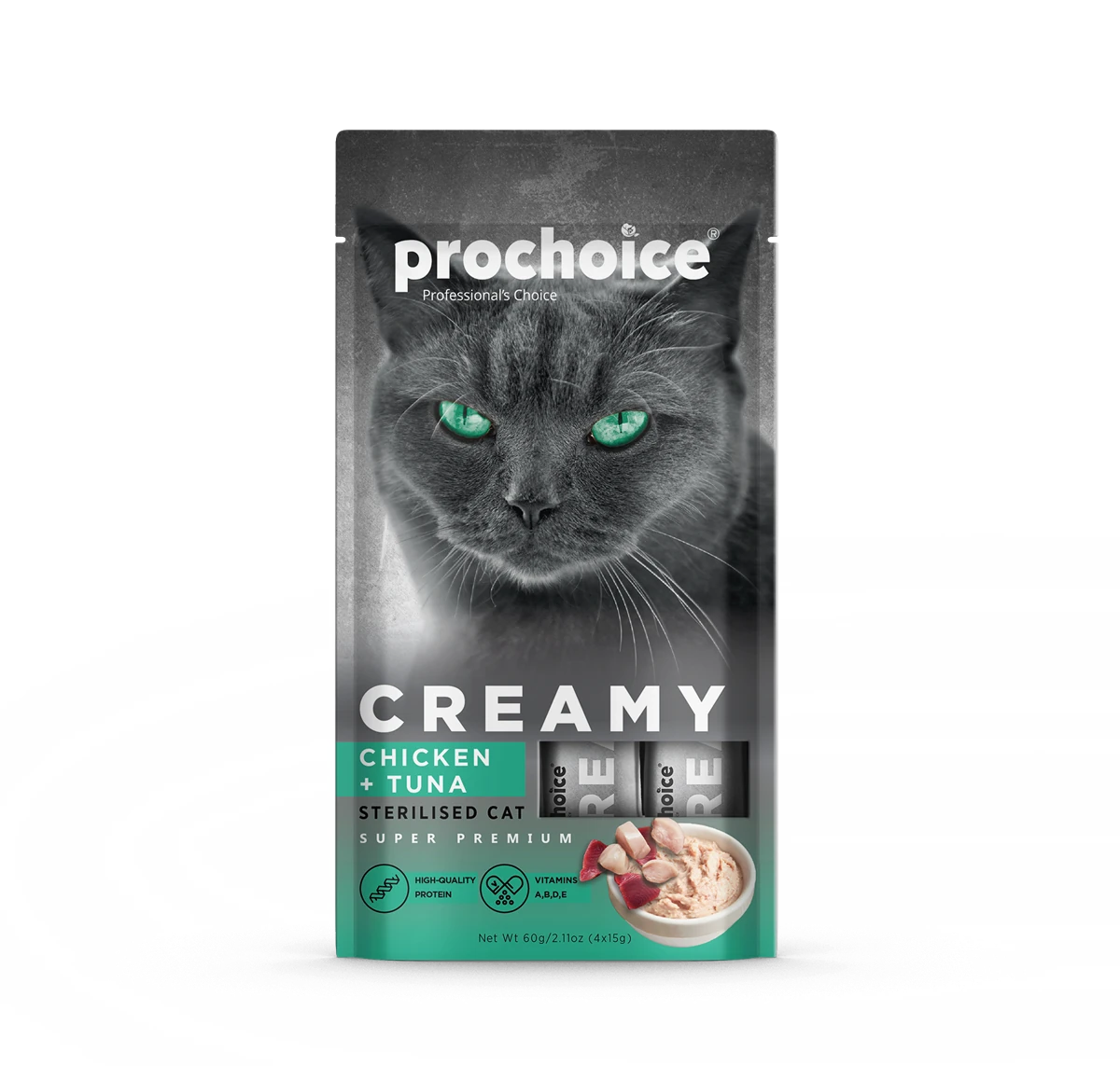 Prochoice Creamy Kısırlaştırılmış Kediler İçin Tavuklu ve Tuna Balıklı Sıvı Ödül Maması 4x15 gr