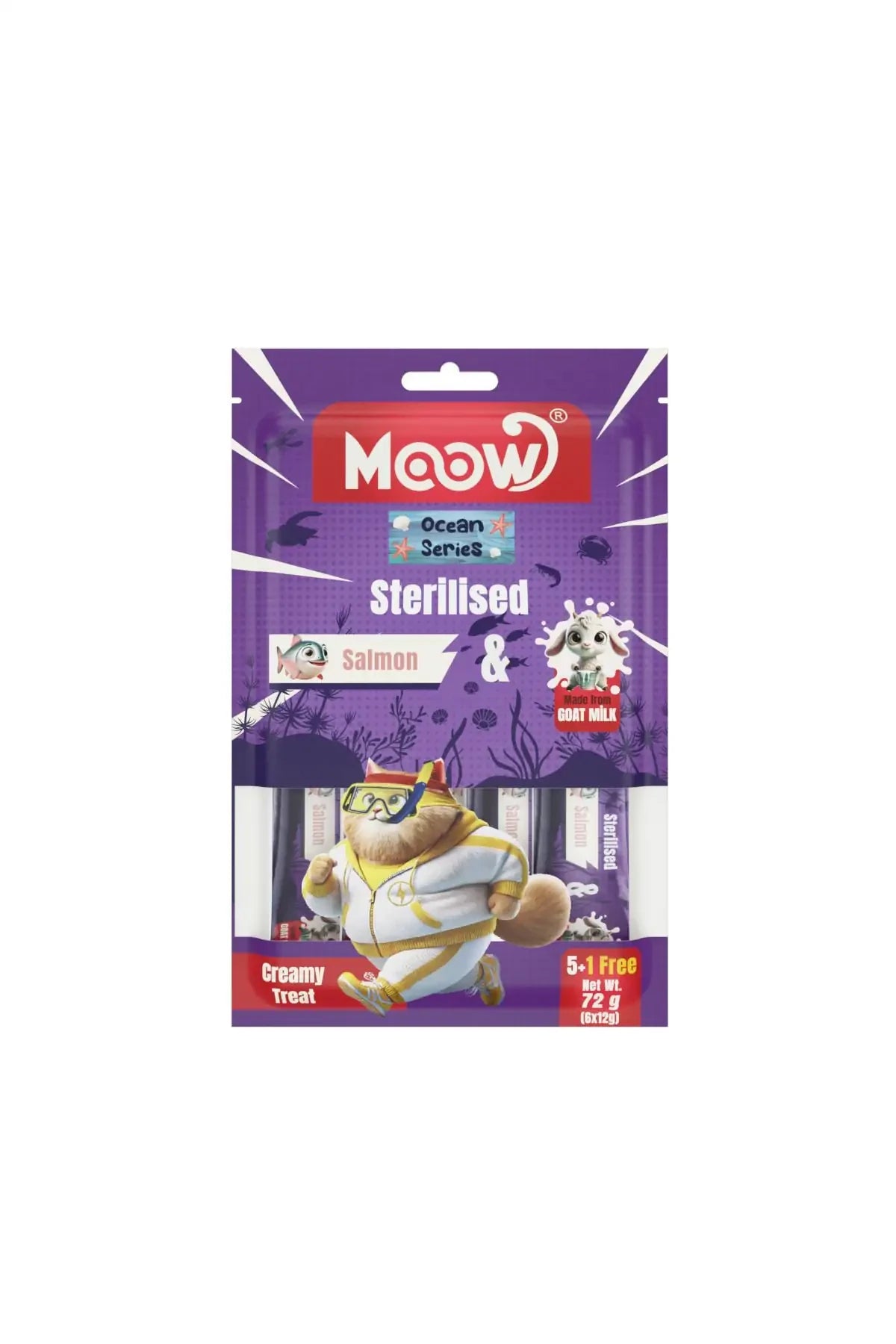 Moow Somonlu Keçi Sütlü Kısırlaştırılmış Kedi Krema Ödülü 6x12g