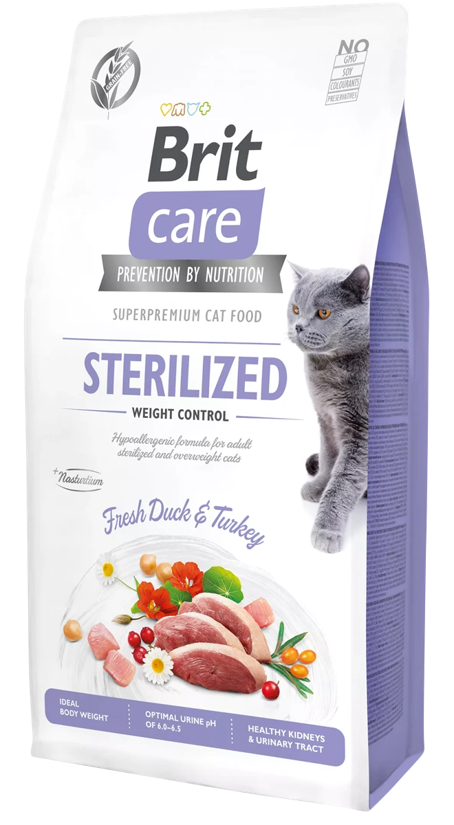Brit Care Kilo Kontrolü İhtiyacı Olan Kısırlaştırılmış Kediler İçin, Tahılsız, Hipoalerjenik, Taze Ördek Etli Ve Hindi Etli Kuru Mama 7 kg