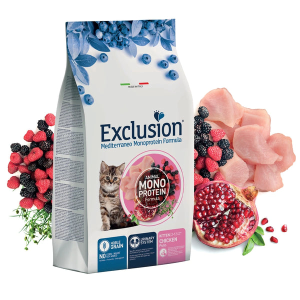 Exclusion Monoprotein Tavuklu Narlı ve Yaban Mersinli Düşük Tahıllı Yavru Kedi Maması 1.5 Kg