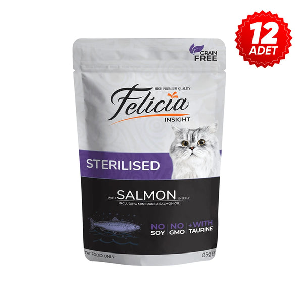 Felicia Tahılsız 85 gr Pouch Sterilised Somonlu Yaş Kedi Maması 12 Adet