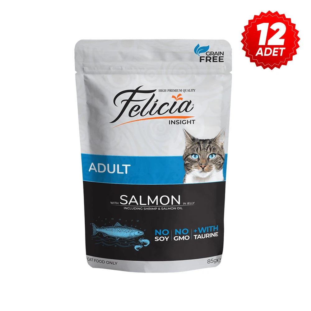 Felicia Tahılsız 85 gr Pouch Yetişkin Somonlu Yaş Kedi Maması 12 Adet