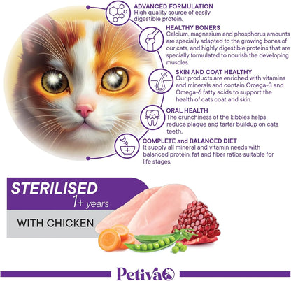 Petiva Kısırlaştırılmış Yetişkin Kediler İçin Tavuk Etli Kuru Kedi Maması 1.5 Kg
