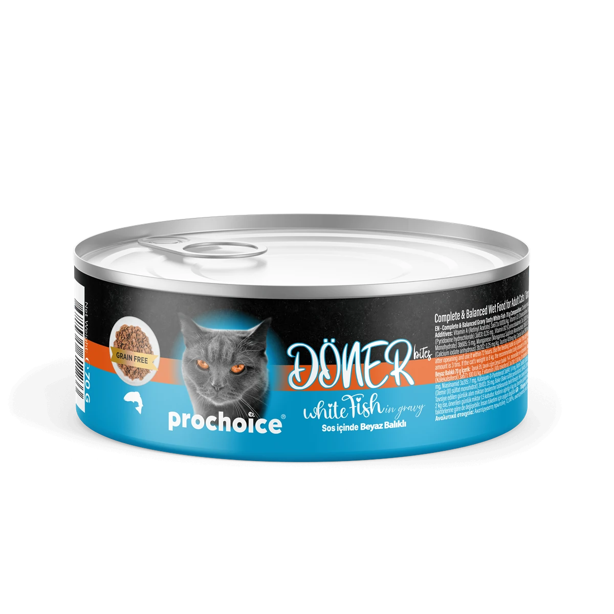 Prochoice Döner White Fish, Sos İçinde Beyaz Balıklı Tam & Dengeli Yetişkin Kedi Maması 70 gr