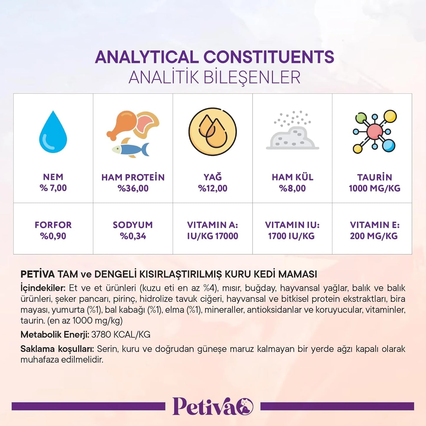 Petiva Kısırlaştırılmış Yetişkin Kediler İçin Kuzu Etli Kuru Kedi Maması 1.5 Kg