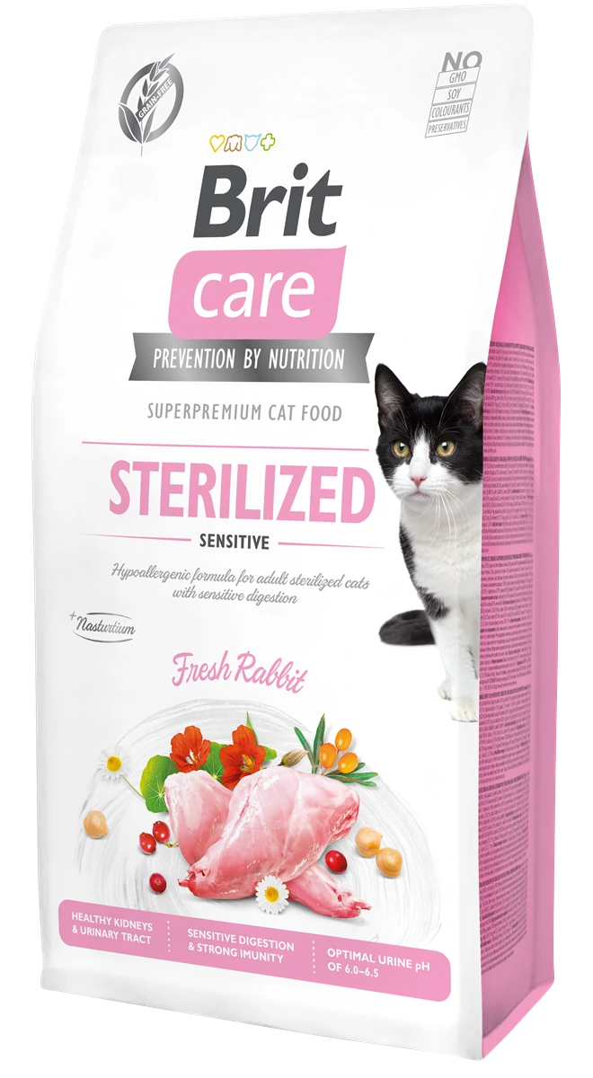 Brit Care Kısırlaştırılmış Hassas Kediler İçin, Tahılsız, Hipoalerjenik Taze Tavşan Etli Kuru Mama 2 kg