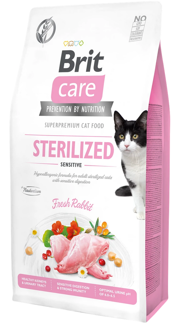 Brit Care Kısırlaştırılmış Hassas Kediler İçin, Tahılsız, Hipoalerjenik Taze Tavşan Etli Kuru Mama 2 kg