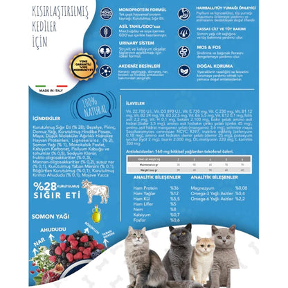 Exclusion Monoprotein Sığır Etli ve Narlı Düşük Tahıllı Kısırlaştırılmış Kedi Maması 1,5kg