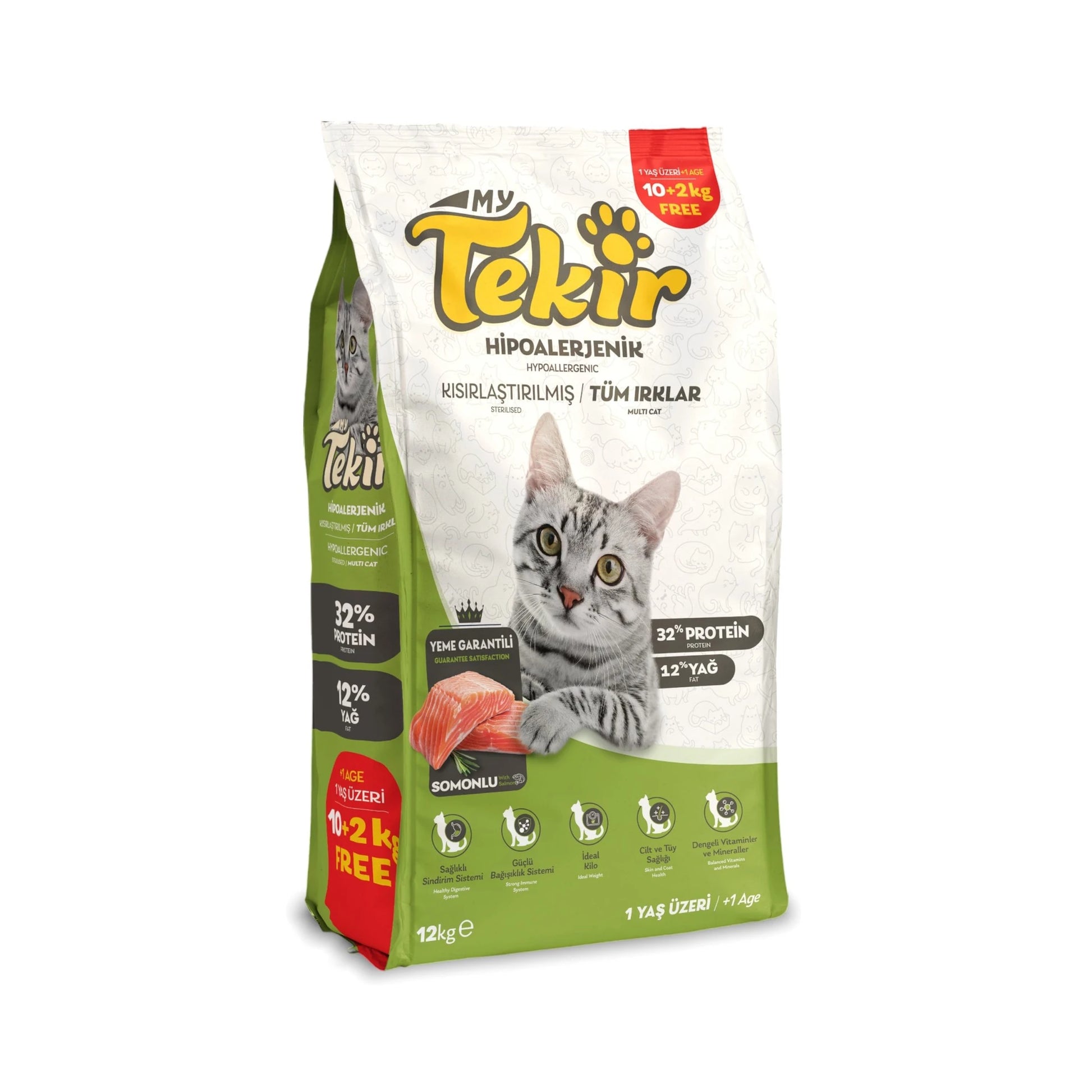 Tekir Somonlu Kısırlaştırılmış Yetişkin Kedi Maması 12 Kg