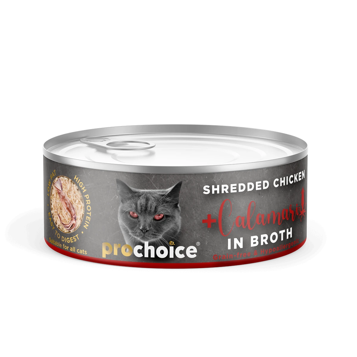 Prochoice Shredded, Tahılsız, Hipoalerjenik, Tiftiklenmiş Tavuk Etli Ve Kalamarlı Yaş Kedi Maması 70 gr