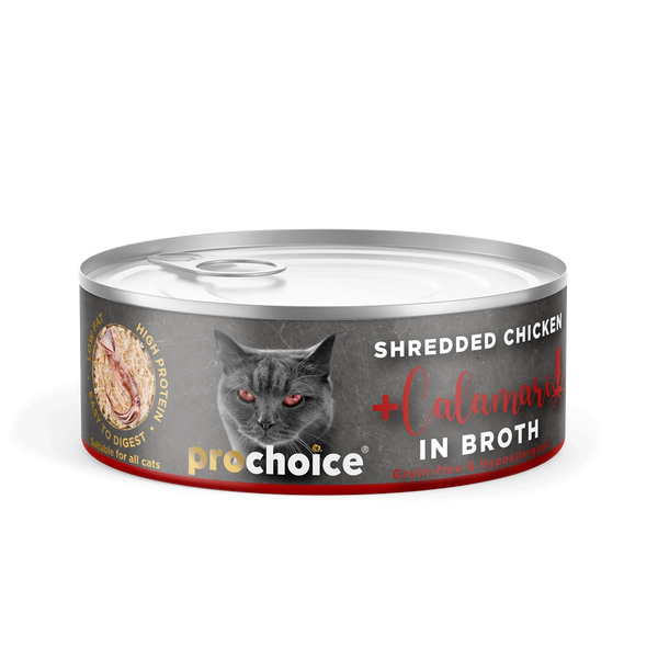 Prochoice Shredded, Tahılsız, Hipoalerjenik, Tiftiklenmiş Tavuk Etli Ve Kalamarlı Yaş Kedi Maması 70 gr