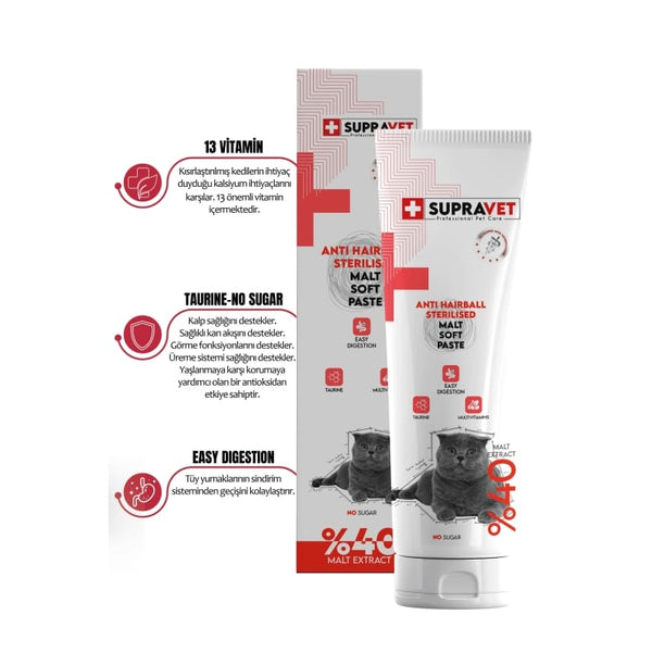 Supravet Sterilised Kısırlaştırılmış Kediler için Malt Macun 100 Gr ( MULTİ VİTAMİN)