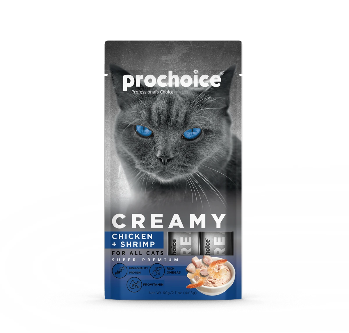 Prochoice Creamy Tavuklu ve Karidesli Sıvı Kedi Ödül Maması 4x15 gr
