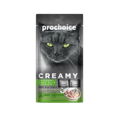 Prochoice Creamy Kediler İçin Tavuklu, Keçi Sütlü ve İstridyeli Sıvı Ödül Maması 4x15 gr