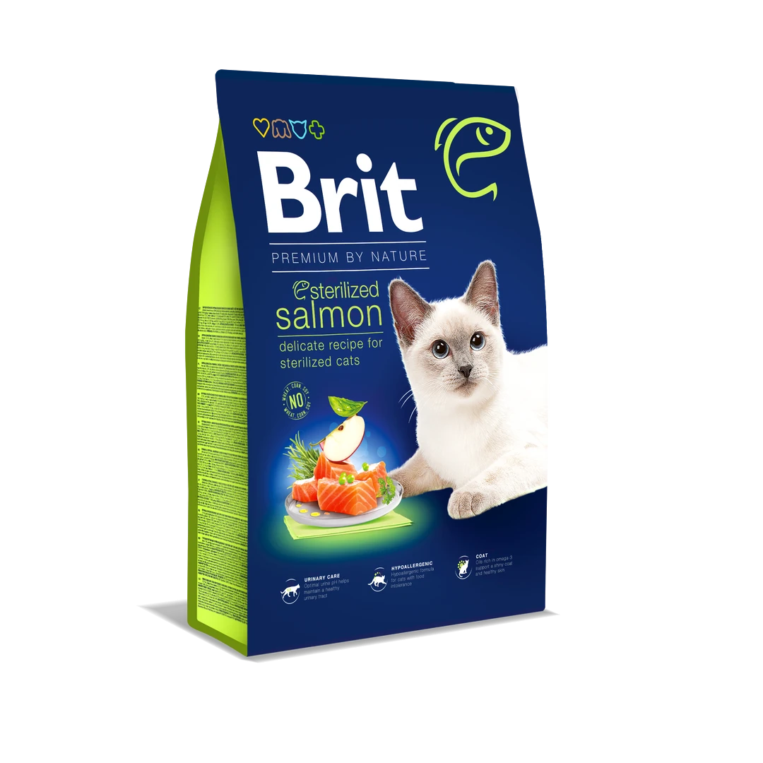 Brit Premium By Nature Kısırlaştırılmış Kediler İçin, Somon Balıklı Kuru Mama 8 kg