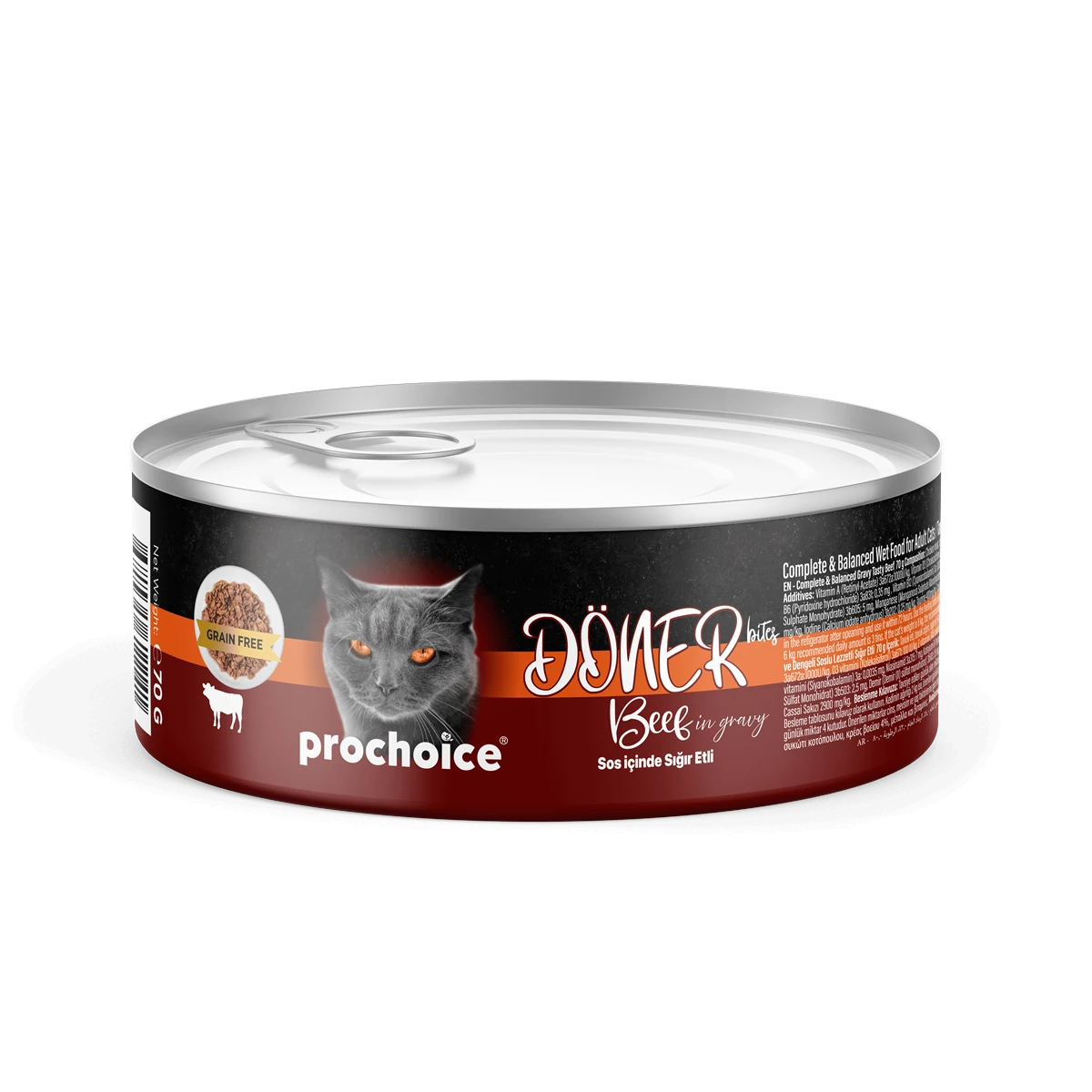 Prochoice Döner Beef, Sos İçinde Sığır Etli Tam & Dengeli Yetişkin Kedi Maması 70 gr