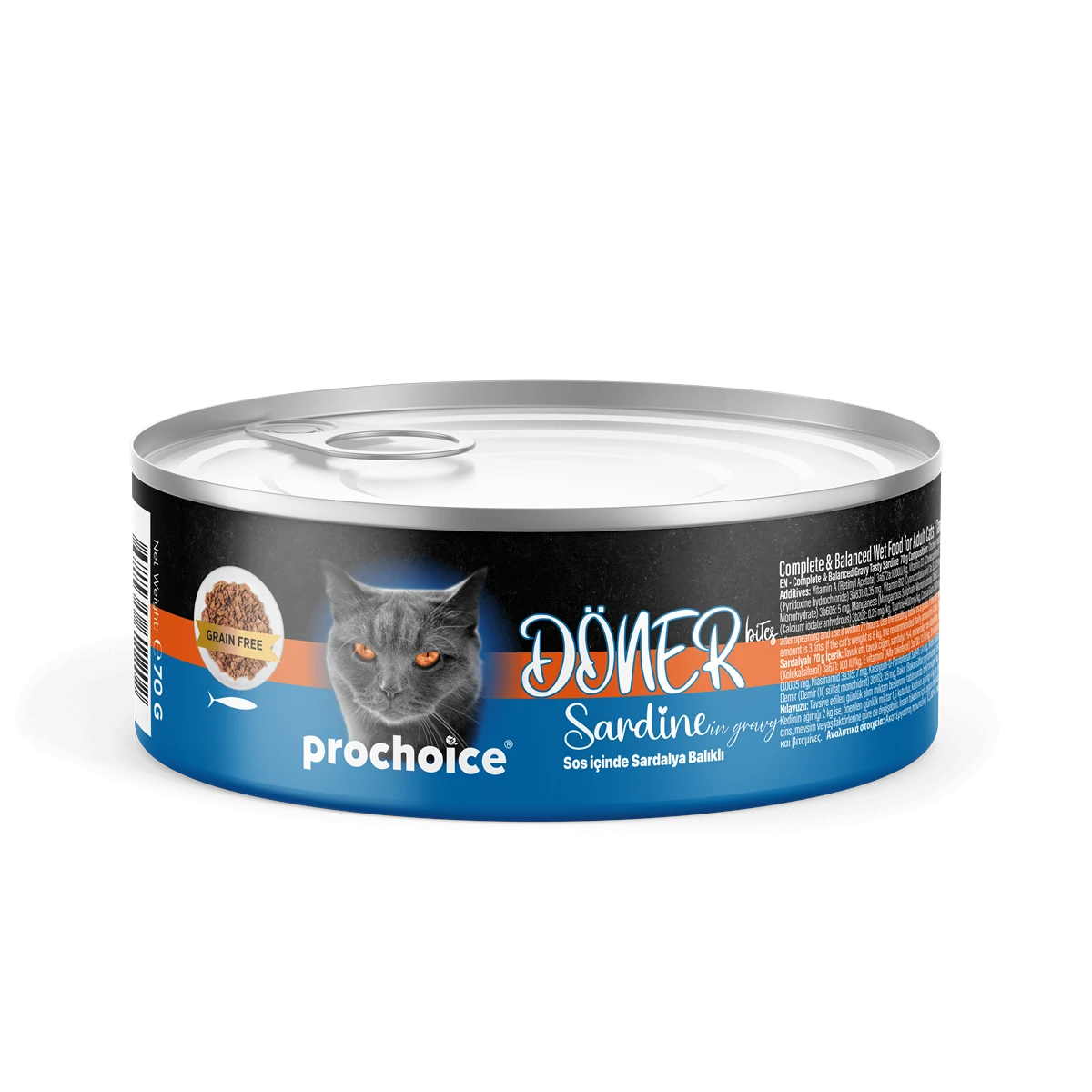 Prochoice Döner Sardine, Sos İçinde Sardalyalı Tam & Dengeli Yetişkin Kedi Maması 70 gr