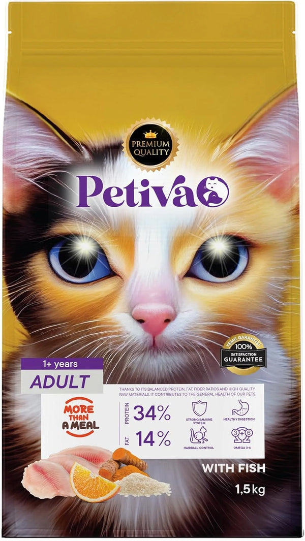 Petiva Yetişkin Kediler İçin Balık Etli Kuru Kedi Maması 1.5 Kg