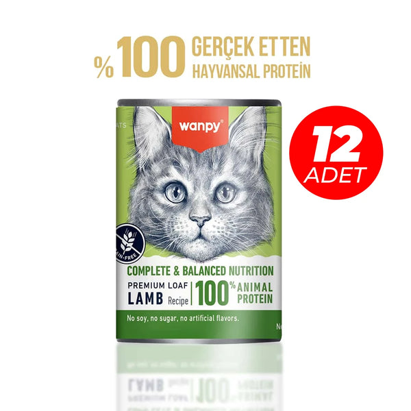 Wanpy Tahılsız Kedi %100 Gerçek Et 375 gr Kuzu Etli Konserve 12 Adet