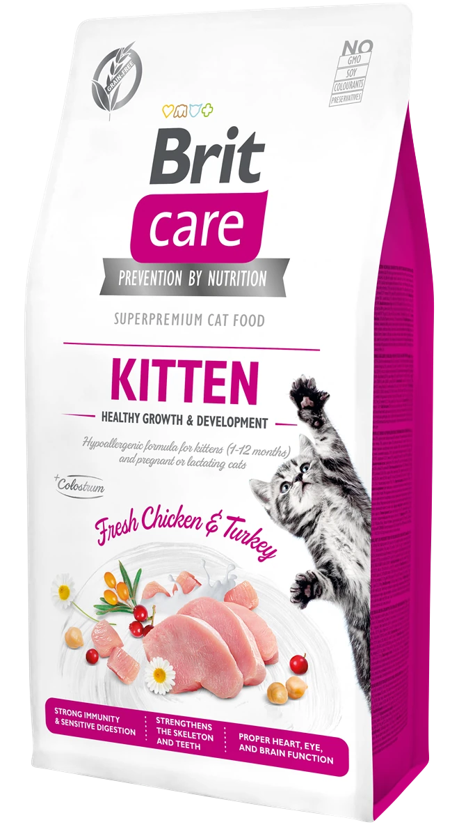 Brit Care Yavru Kediler, Hamile Veya Emziren Kediler İçin, Tahılsız, Hipoalerjenik, Taze Tavuk Ve Hindi Etli Kuru Mama 7 kg