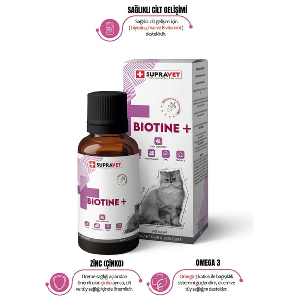 Supravet Plus +B For Cats Biotine Damla 100 ML + Zinc + Multi Vitamin ( Kediler Için Tüy Sağlığı Damlası )